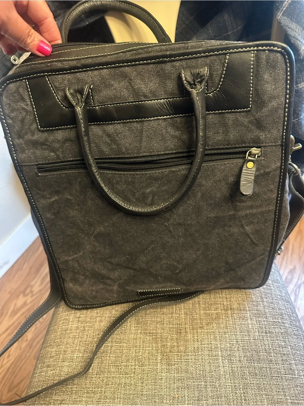Myra Bag Black Laptop Tote with Blue and Cream Aztec Panel